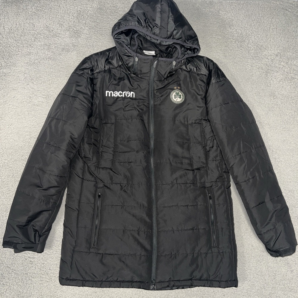 Macron Gyor 2019-20 Omonia Nicosia FC Padded Bench Jacket Men Sz L Black Hooded